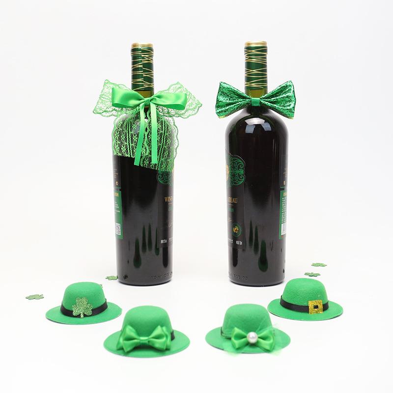 Green wine bottle cap, green wine bottle body bow lace decoration, party scene decoration props, exquisite and unique, adding festive party atmosphere