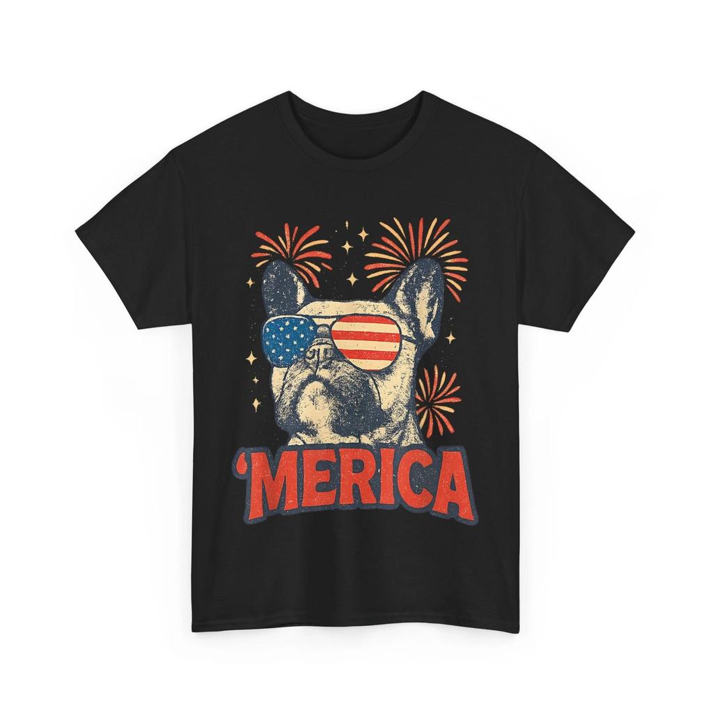 4th of July Shirt, Merica French Bulldog American Flag Sunglasses T-Shirt
