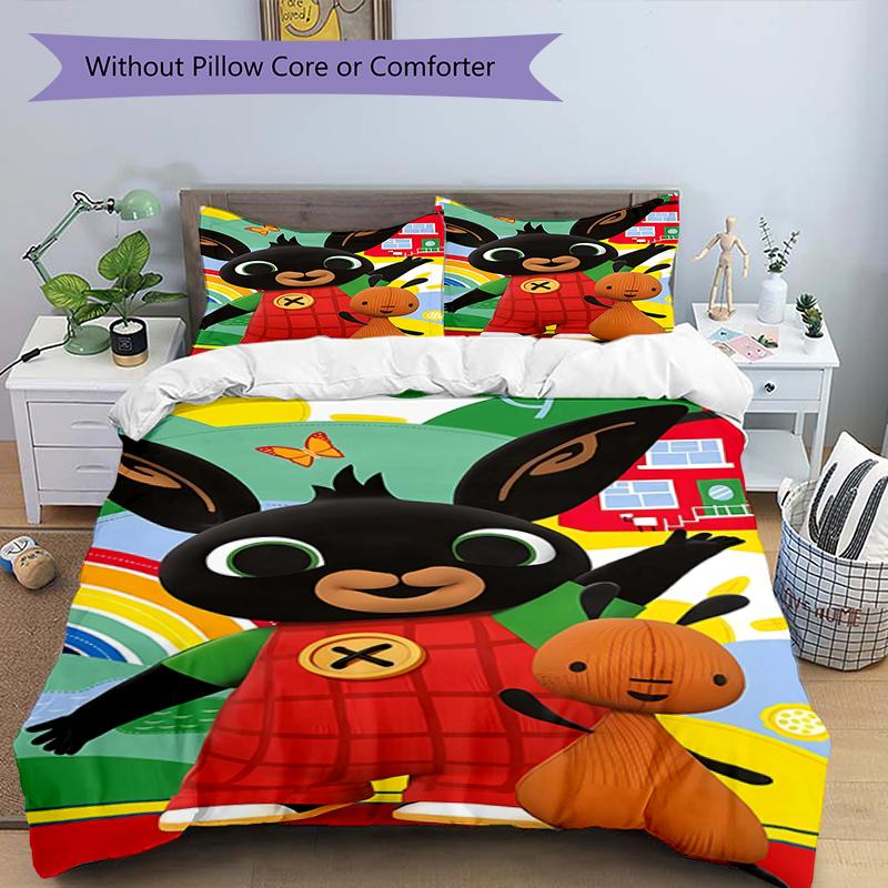 3pcs Bing Bunny2 Design Cover Set - HD Printed Bedding with 1 Cover and 2 Pillowcases - Perfect for Home and Dorm Decor