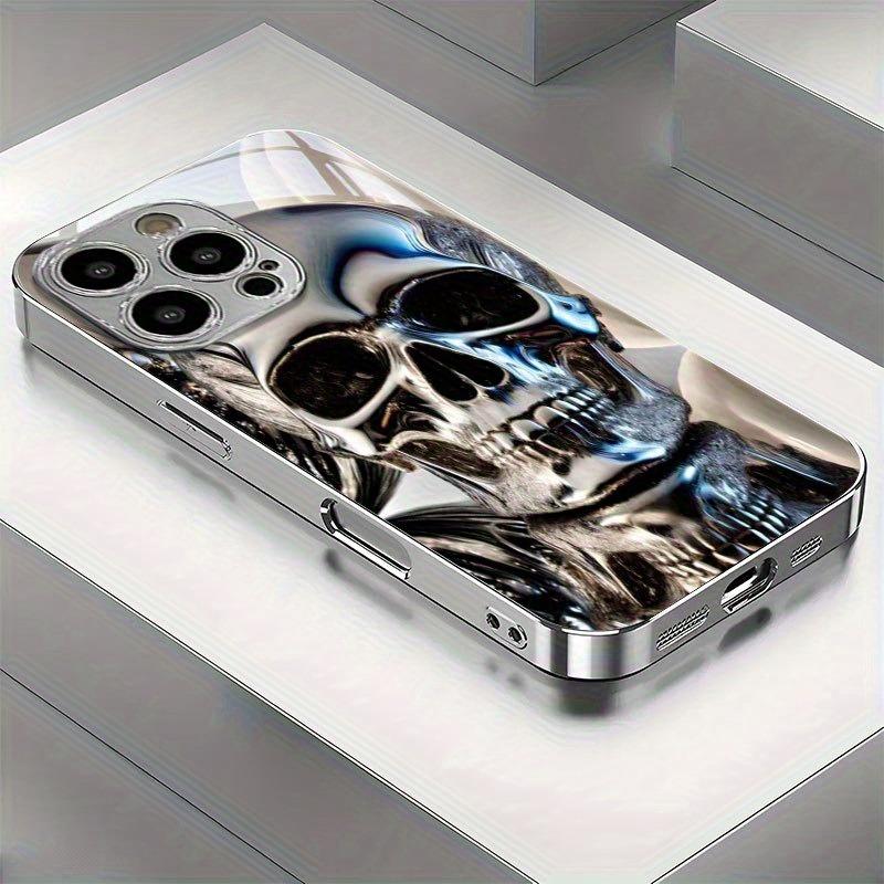 Cool Skeleton Pattern Electroplate Silver Phone Case For Samsung Galaxy S23 S24 S25 S26 Ultra Plus FE Tempered Glass Cover