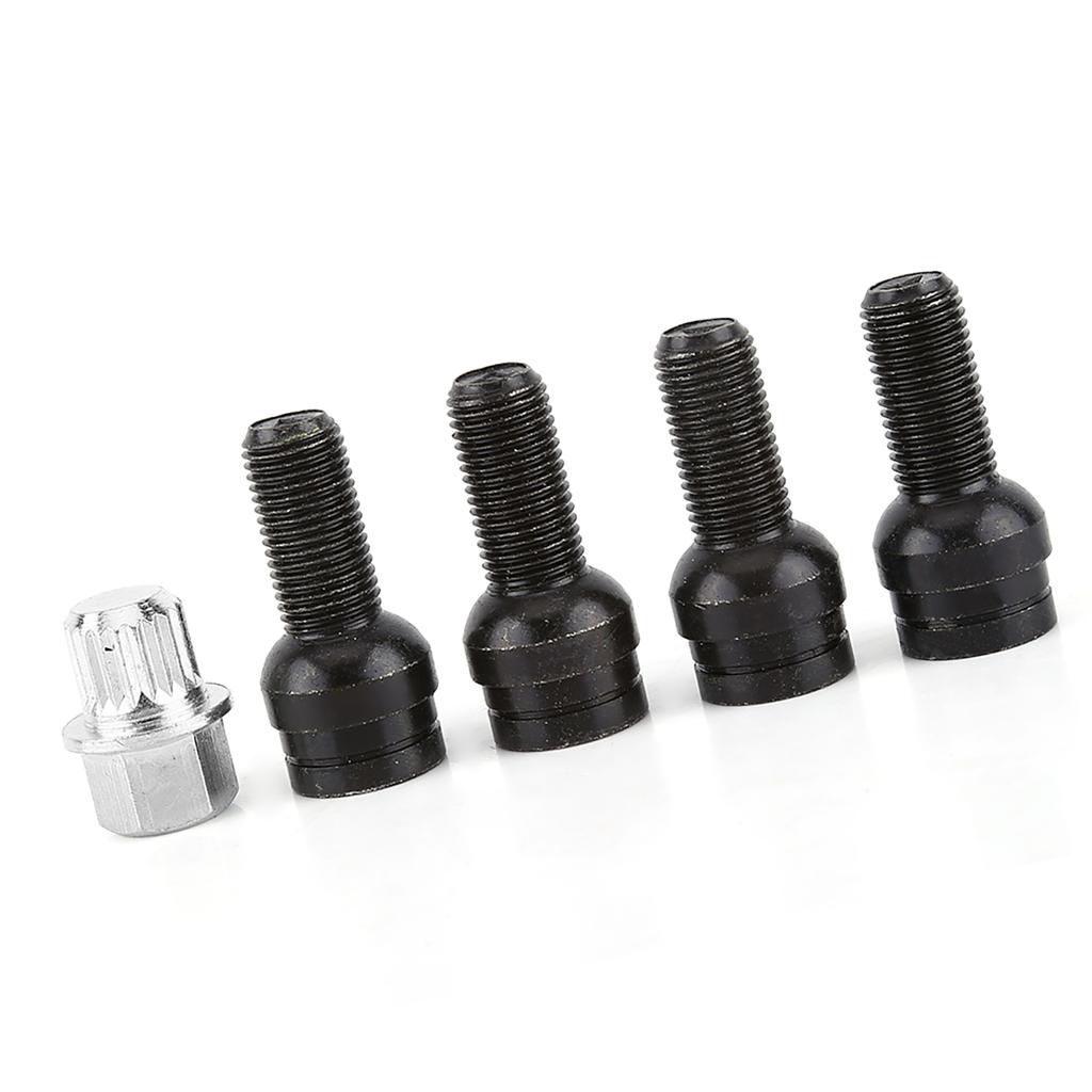 4+1 M14*1.5MM Black Steel Wheel Bolt & Lock Lug Nut Set With Key