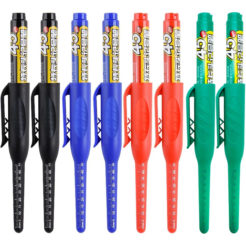 2-8Pcs 45mm Waterproof Long Head Nib Deep Hole Markers Pen Tile Carpenter Pen Multi-purpose for Woodworking Black/Blue/Red Ink