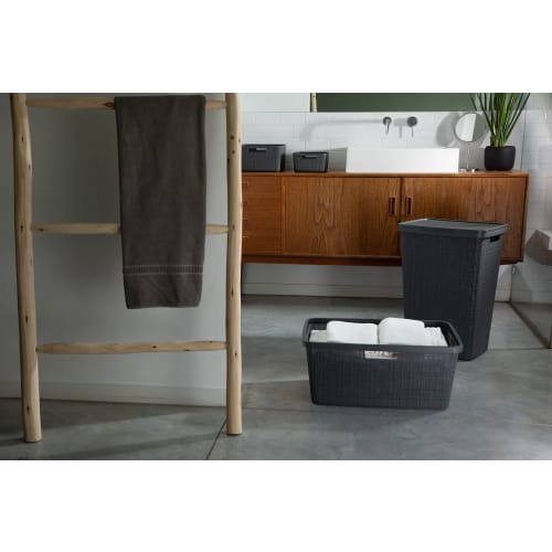 CURVER Large Basket, Gray, 20L, Set of 2, Jute Storage Basket, Laundry Basket, Laundry Hamper, Stylish, Durable, Scandinavian, Linen-Like Texture