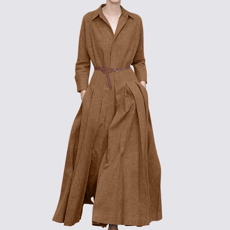 ZANZEA Casual Turn Down Collar Long Sleeve Women Long Dress