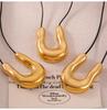 Women's Black Horseshoe Leather Cord Pendant Necklace - Titanium Steel, Fashionable & Versatile