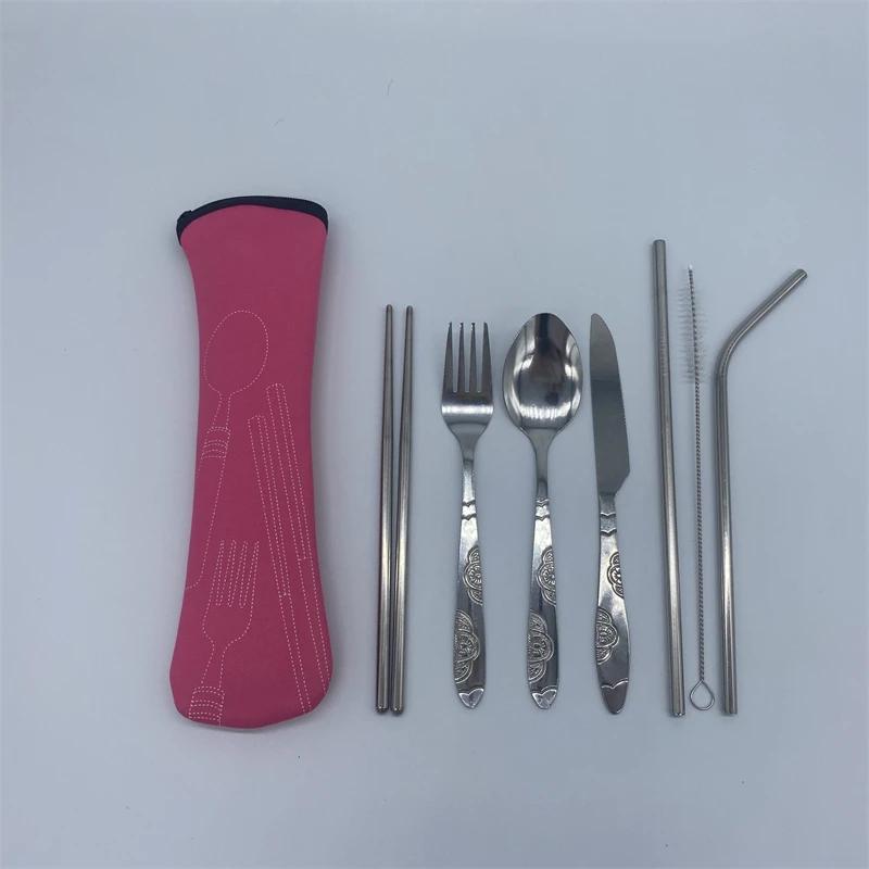 3/7Pcs Stainless Steel Western Style Steak Knife Fork Spoon Set Creative Cloth Bag Portable Western Style Tableware Knife Fork