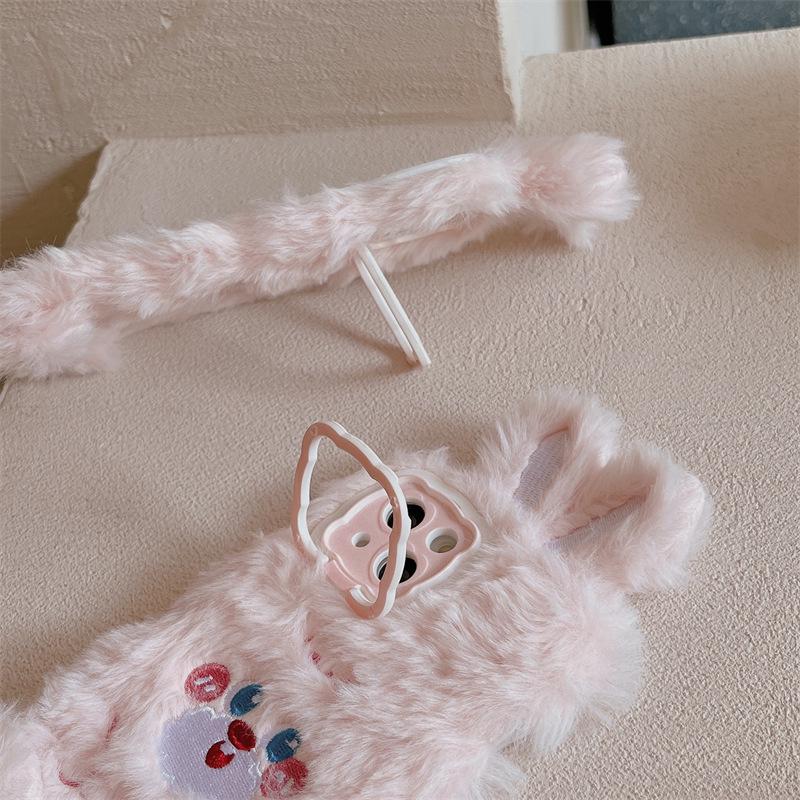 Huawei Mate60/P70 Pro Handyhülle - Niedliche Rosa Plüsch-Hasenohren mit Ständer - Neues Herbst/Winter-Modell