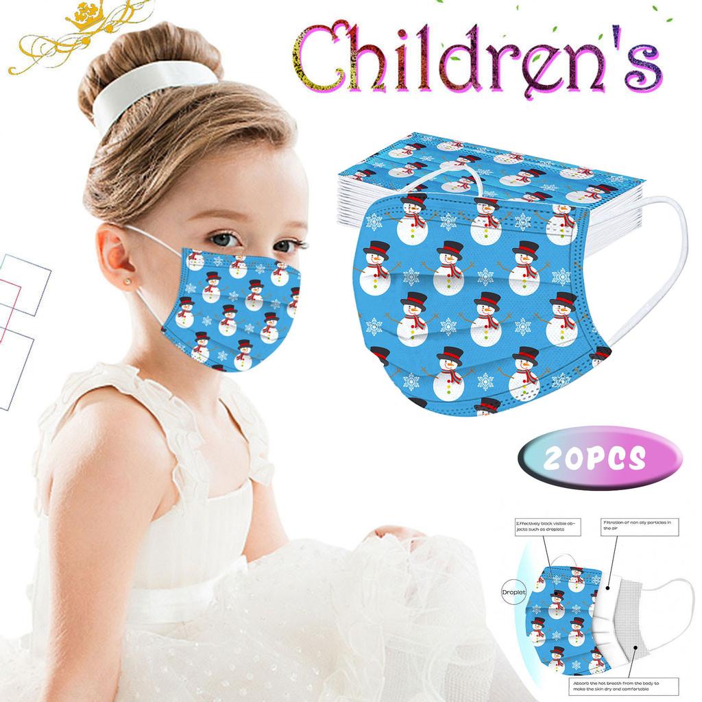20PC Children'S Christmas Printed Mask Disposable Protective Face Mask