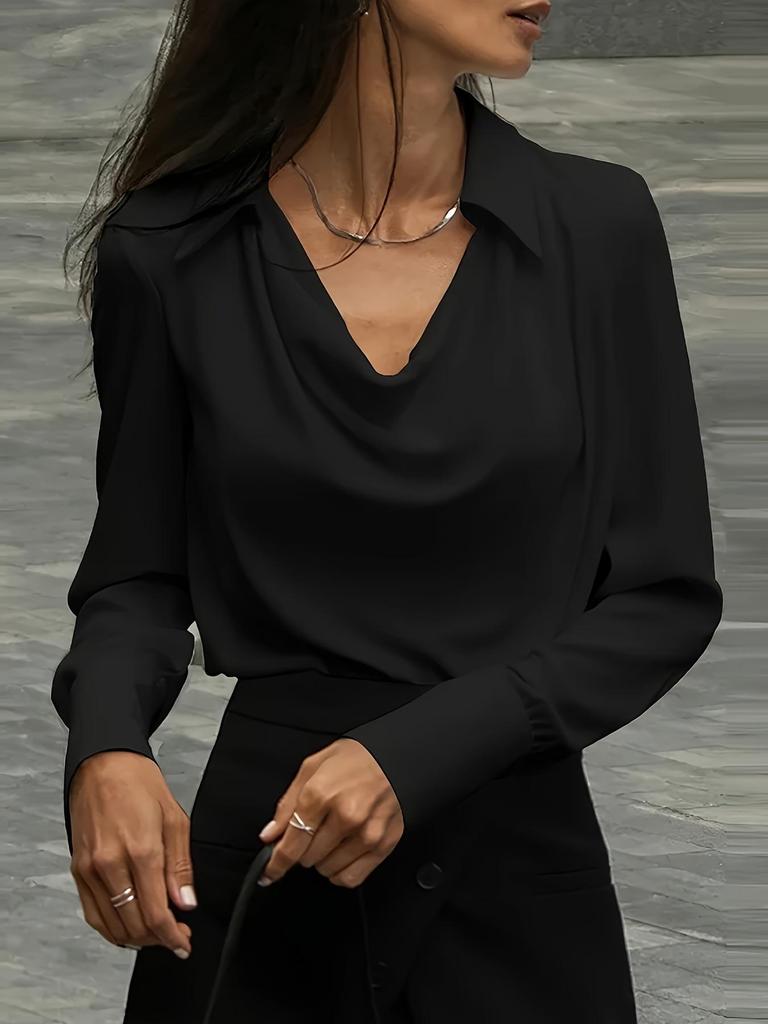 2026 Solid Color Cowl Neck Blouse - Simple, Chic, and Perfect for Spring and Autumn