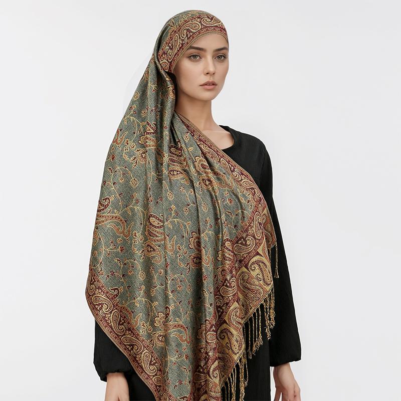 New Pashmina Women Scarf Bohemia Paisley Shawl Wrap Paisley Jacquard Flowers Cashmere Classic Tassels 70X190Cm