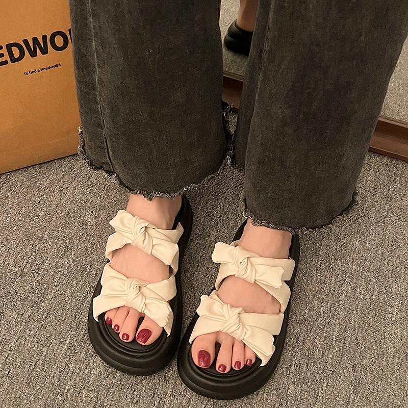 Fashion Aphixta Sweet Butterfly Knot Sandals Chunky Heel Platform Slippers Woman Slides Women Shoes Rose Red Slippers Slides Shoes