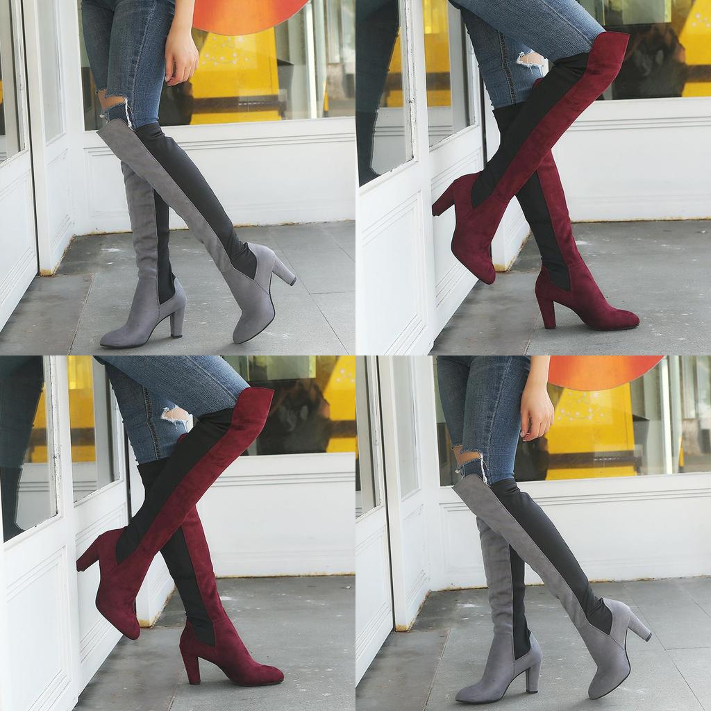 Elegant Women Boots Over Knee High Heel Stylish Winter Autumn Slip-on Lace-up Shoes