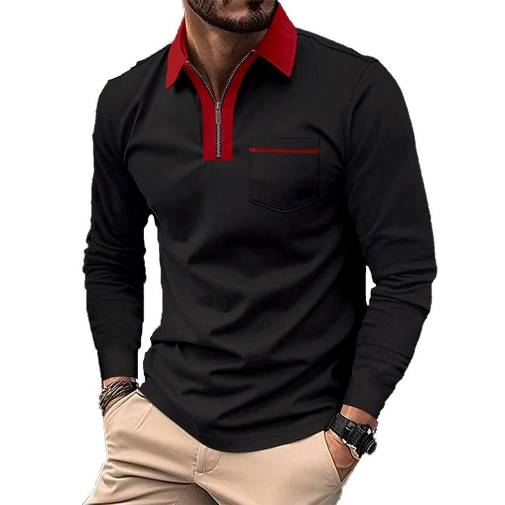 Men'S Fashionable Lapel Color Blocking Shirt Casual Long Sleeve Top
