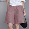 ZANZEA Women Casual Elastic Waist Loose Summer Grid Print Shorts