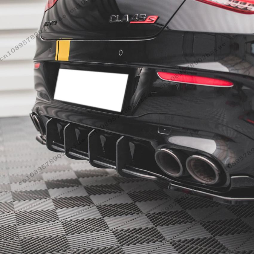 Diffusore Posteriore Stile Maxton Per Mercedes Classe CLA C118 CLA35 CLA45 AMG 2019-2024 Splitter Flusso d'Aria Posteriori Nero Lucido Accessori