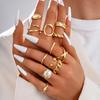 12Pcs/Set Retro Irregular Geometric Rings for Women Punk Alloy Metal Adjustable Finger Rings Set Fashion Statement Jewelry Party