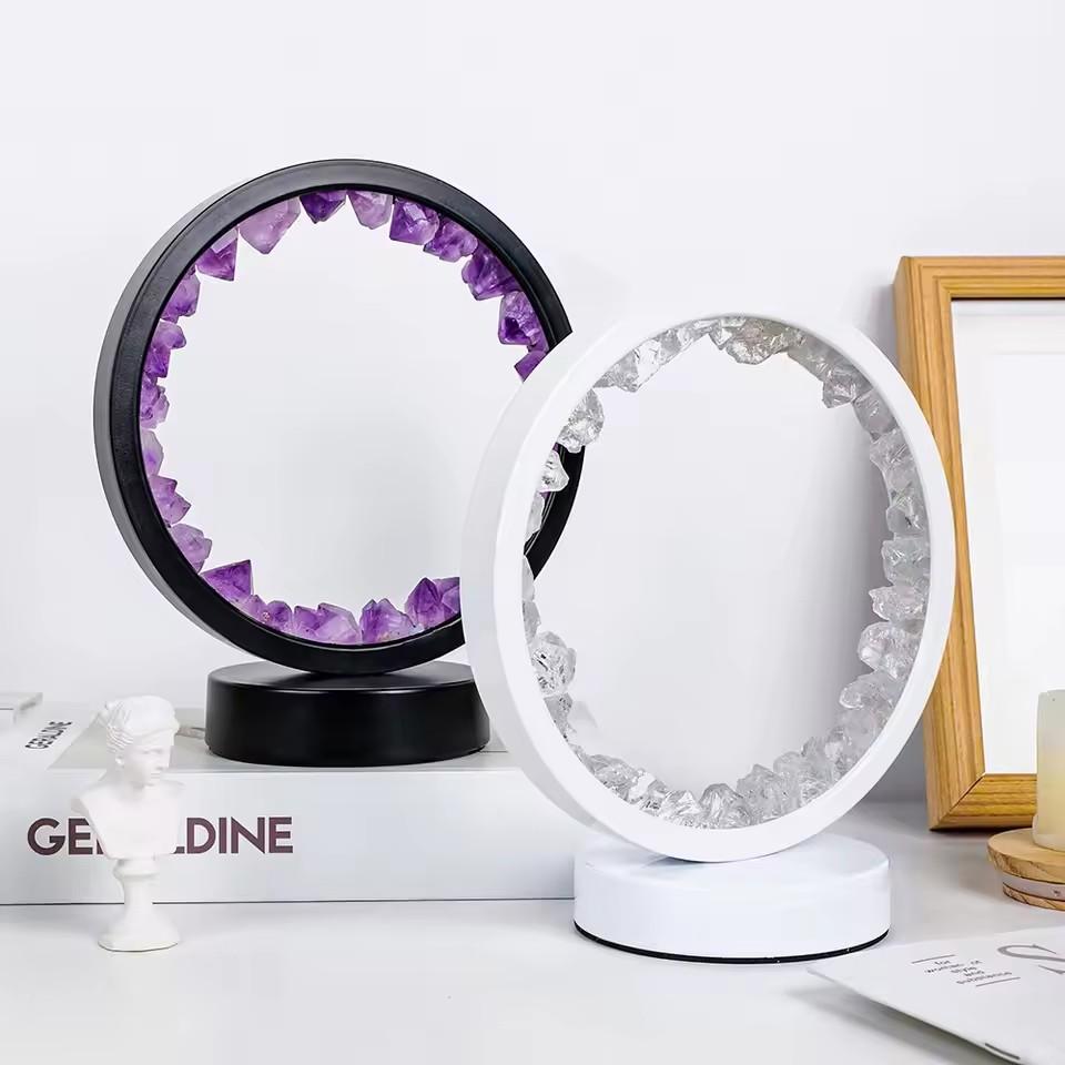 Led Crystal Lamp Room Decoration Natural Gemstone Amethyst Healing Stone Home Decoration Round Lamp