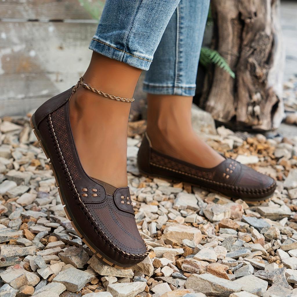 [Retro-Loafer für Damen] Leichte atmungsaktive Retro-Slip-On-Loafer für Damen | PU-Obermaterial & TPR-Sohle, Bequemes Design mit runder Spitze