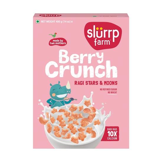 Slurrp Farm Berry Crunch Strawberry Cereal | No Maida, No Refined Sugar, No Added Colour | Ragi Stars and Moons | Healthy Breakfast | 400 g 400GM