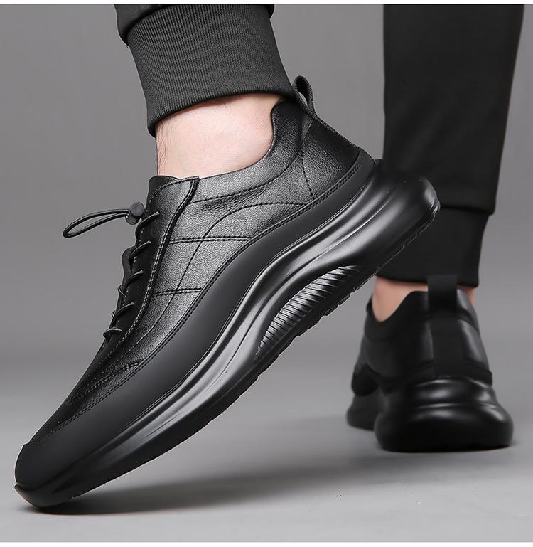 Fashion Black Cow Leather Casual Sneakers for Men Fashion New Designer Spring Autumn Winter Platform Shoes Male Sports Running Shoes Men