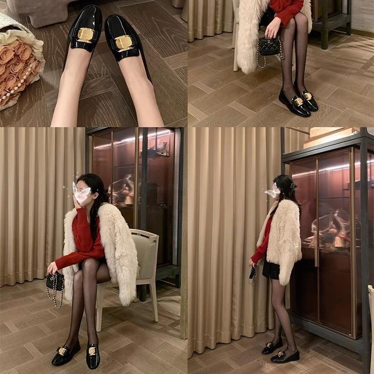 

Sheepskin version~ Su Yinyin has the same flat-bottomed super soft small gold buckle, lazy person pedals loafers and women s small leather shoes fo 34 чорний