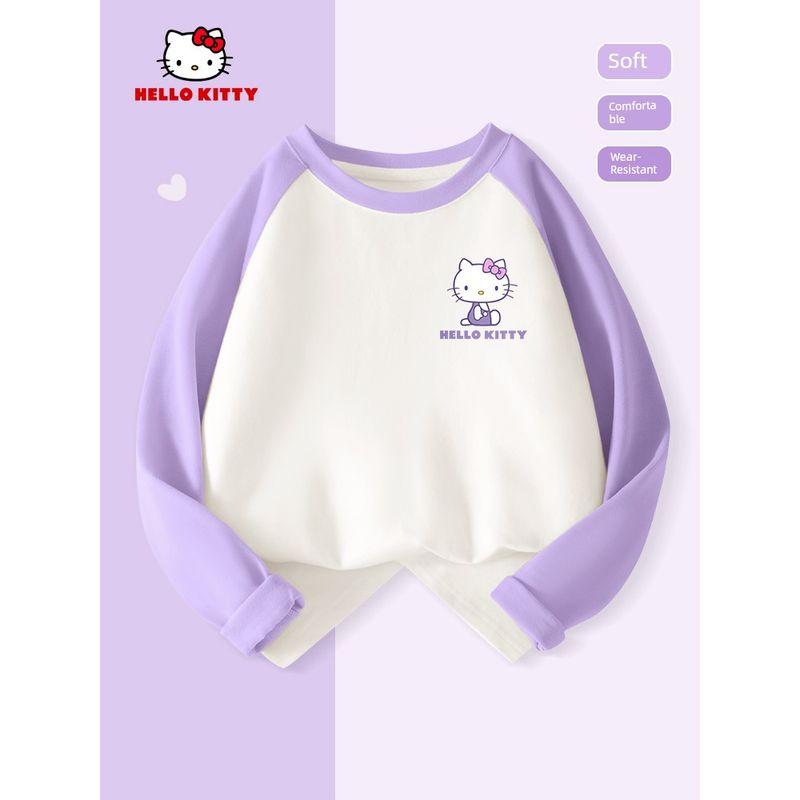 Hello Kitty Girls' Solid Color Base Shirt, Autumn 2024 New Long-Sleeve T-Shirt for Older Girls, Children's Inner Wear