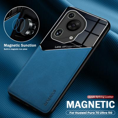 Luxury Magnetic Leather Back Cover for Huawei Pura70 Pura 70 Ultra Pro 5G P60 Pro P50 P40 TPU Soft Frame Protect Fundas