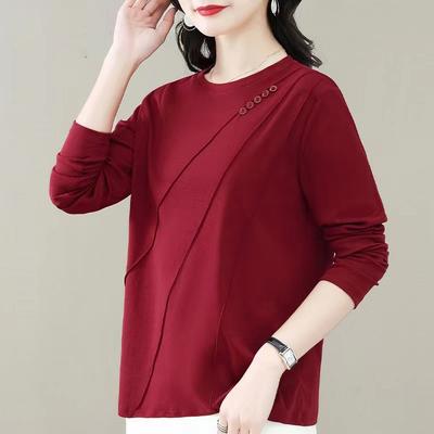 Camisa de Otoño de Manga Larga para Mujer Nueva Top Holgado para Mujer de Talla Grande Madres de Mediana Edad Camiseta Básica Delgada y Versátil