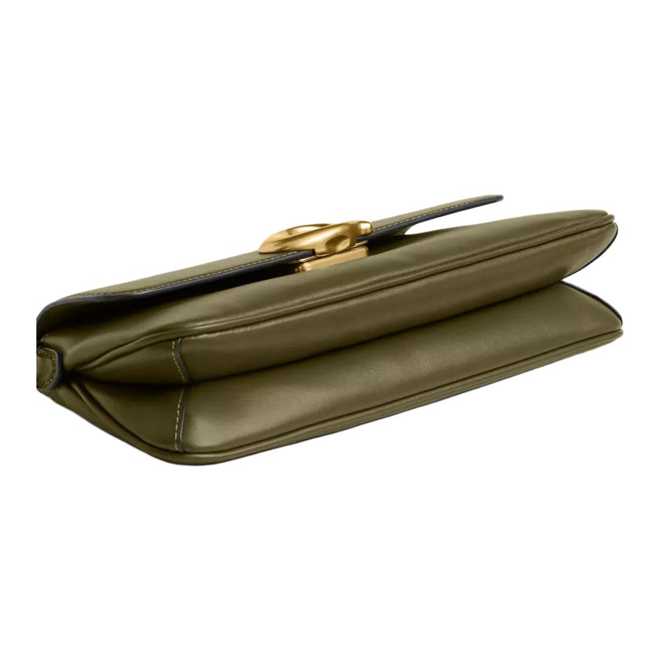 Coach Jet 25 Signature Goldene Beschläge Verstellbarer Schultergurt Leder Schultertasche Mittelgroß Damen Schultertasche Dunkel-Khaki CAM16-B4OL