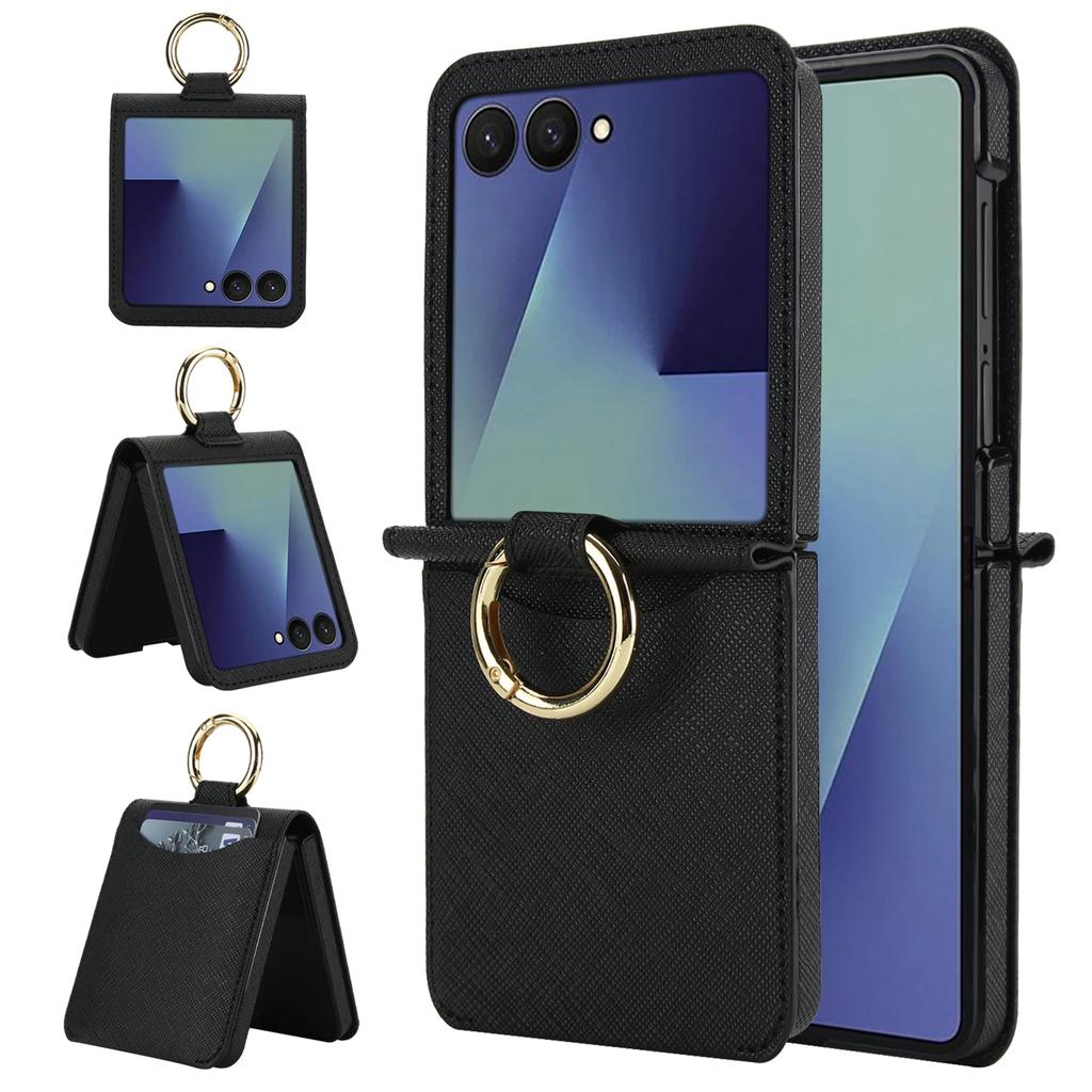Simple Fashion Leather Wallet Card Slot Phone Case For Samsung Galaxy Z Flip 7 FE 6 5 4 with Ring Holder Grip Shockproof Cover