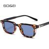 SO&EI Fashion Square Women Luxury Sunglasses Vintage Rivets Men Blue Green Shades UV400 Trending Sun Glasses
