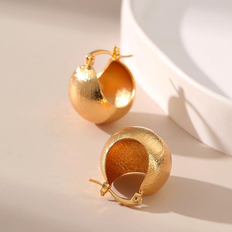 Gold Plated Textured Hollow Half Ball Hoop Earrings