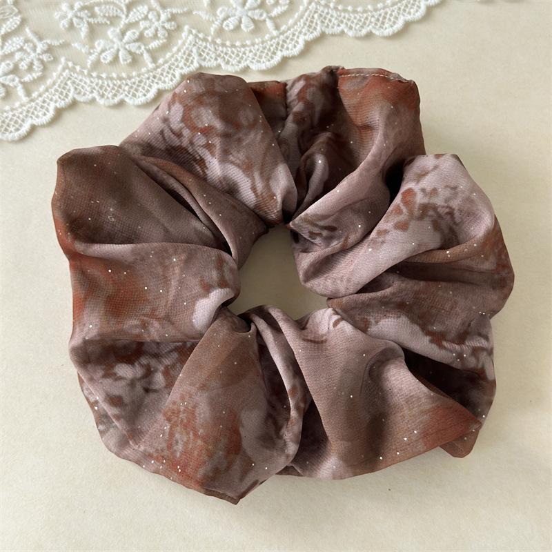 

Tie Dye Pattern Hair Scrunchie With Rhinestone Dust Autumnal Vibe Chic Accessory For Trendy Hairstyle Women Casual Fashion коричневый