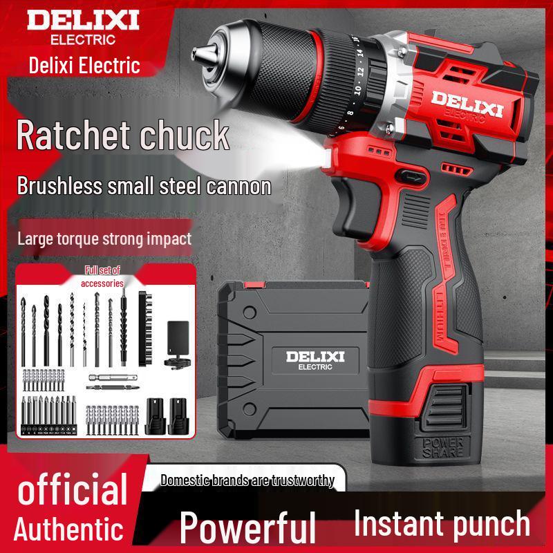 Delixi Cordless Brushless Hammer Drill & Electric Screwdriver with Lithium Battery