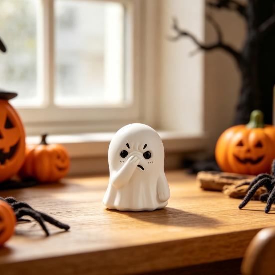 Ghost Ornament, Compact Resin Decorative Figurine, Nose-Covering Ghost Shape Halloween Figure, Naughty Ghost Tabletop Party Decoration