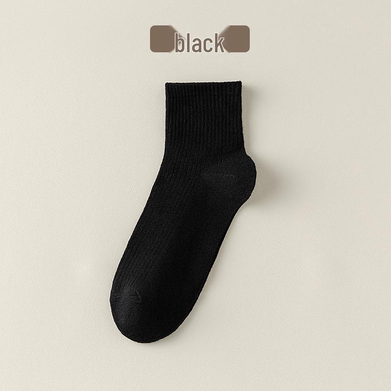 

Мужские хлопковые носки до середины икры, черно-белые: Осень/Зима, Студенческий стиль, Однотонный, Высокий ребристый манжет, Влагоотводящий, Универсальный. One Size чёрный