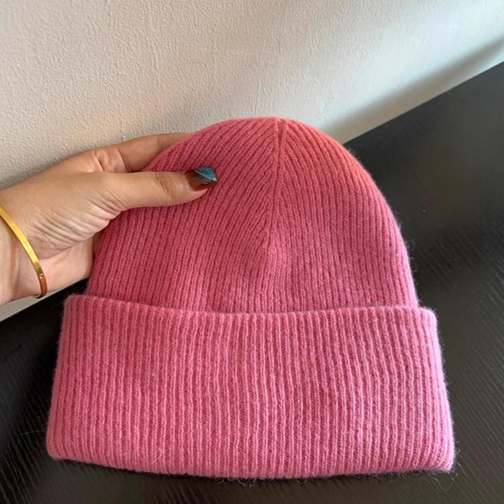 High-Quality 100% Pure Wool Winter'S Knitted Hat Women Solid Color Double-Layer Warm Soft Wollen Beanies Y2K Bonnet Skullies Cap