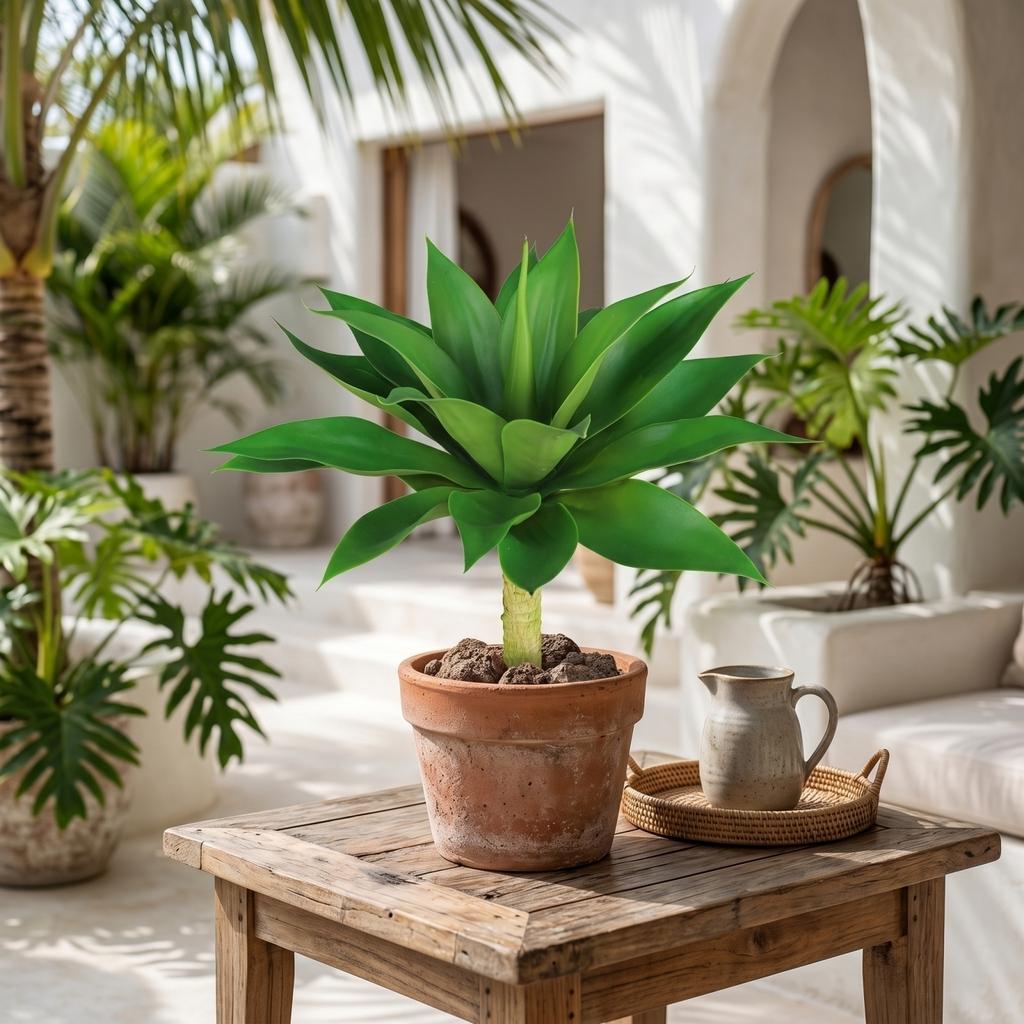 Artificial Agave Plant with Realistic Leaves and Textured Stem Indoor Outdoor Decorative Faux Tropical Greenery for Home Office Garden Display