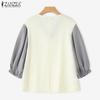 ZANZEA Women Casual V-Neck Splice 3/4 Sleeve Loose Blouse