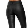 Women Pants Faux Leather Slim Casual Solid Color High Waist Elastic Small Feet Pants for Club