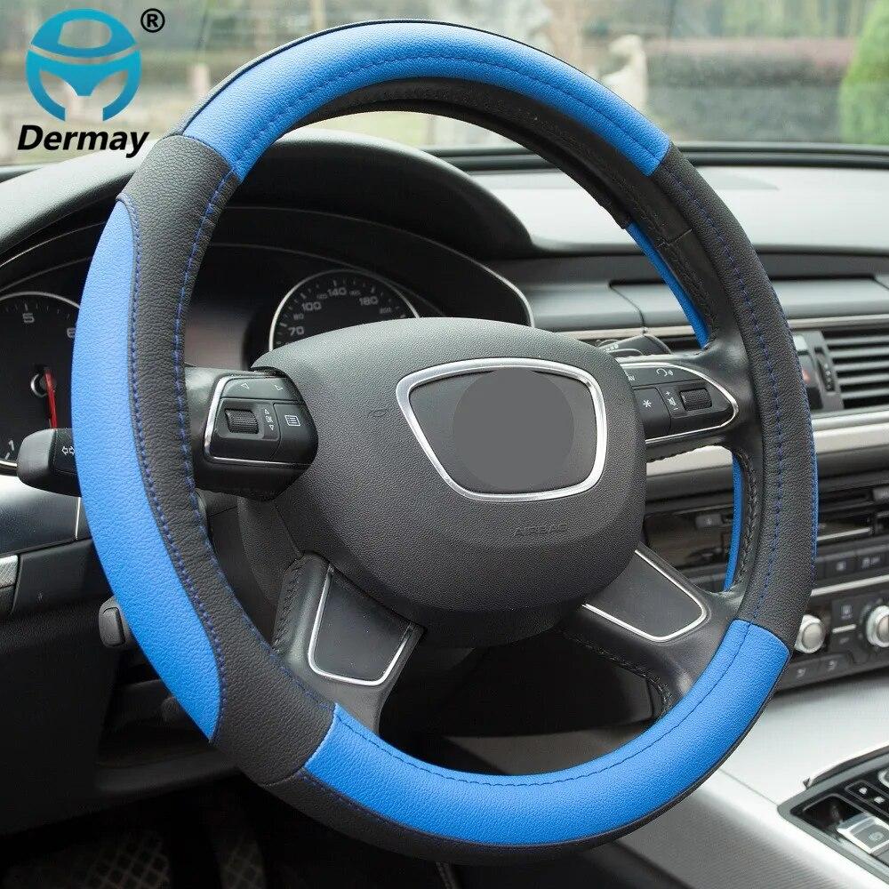 DERMAY 5Colors Leather Steering Wheel Cover Sport Style Car Covers,Fit Most Car Styling Factory Wholesale High Quality