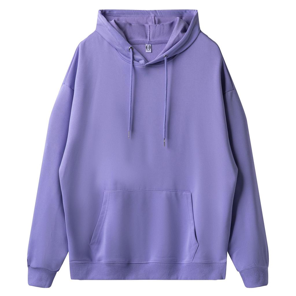 Loose Oversized Drop Shoulder Hooded Pullover Sweatshirt with Pocket - Solid Color, European Size, Customizable Design