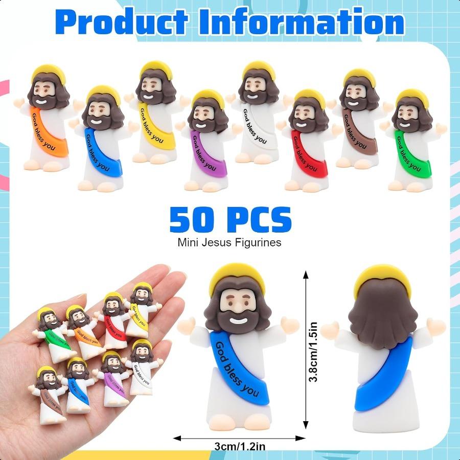 Mini Jesus Figures 50pcs Little Tiny Jesus Figurines In Bulk Classic Religious Christ Savior Jesus Decor for Baptism Sunday Eas