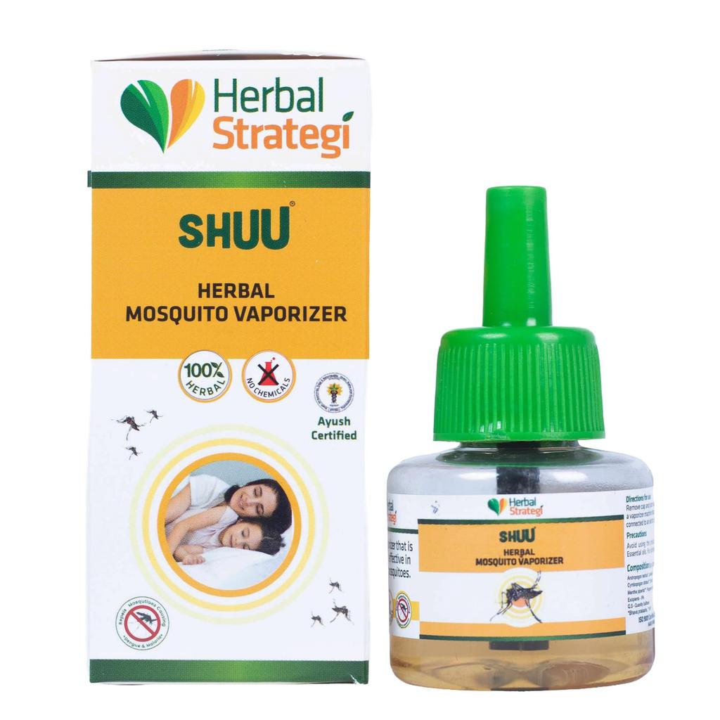 Herbal Strategi Mosquito Repellent Vaporizer Liquid - Natural, Vegan & Eco-Friendly | 100% Herbal and Chemical free | Baby and Pet safe | Ayush cer