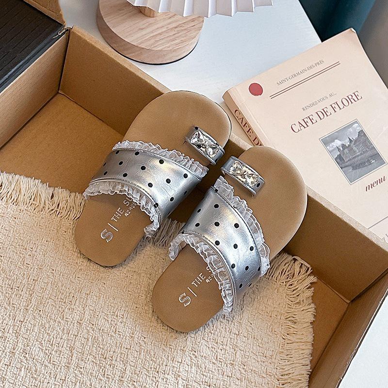 2026 Polka Dot Lace Trim Toe Socks Sandals: Non-slip Soft Sole for Girls 24 серебряный