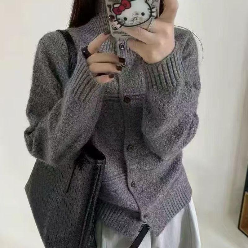 Women's Winter Korean High Neck Wool Sweater Coat - Casual, Warm, Single-Breasted, Loose Fit.