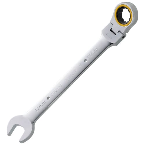 TOP Industrial (TOP) Swivel Ratchet Combination Wrench, 17mm, 180 Swivel, 5 Feed Angle, Gear Wrench FRC-17
