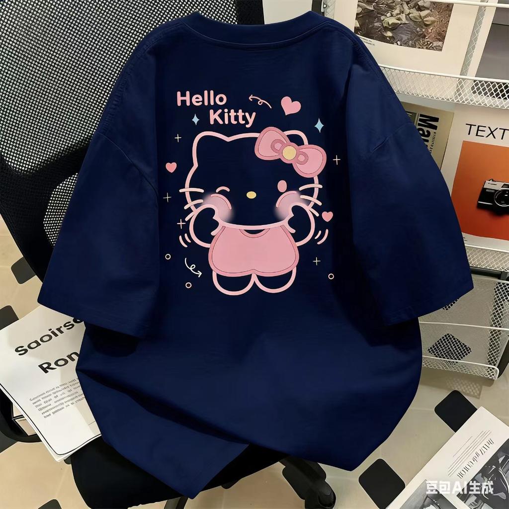 Hello Kitty Short Sleeve Tee soft cotton casual crew neck cute cartoon print lightweight summer top for Women daily wear