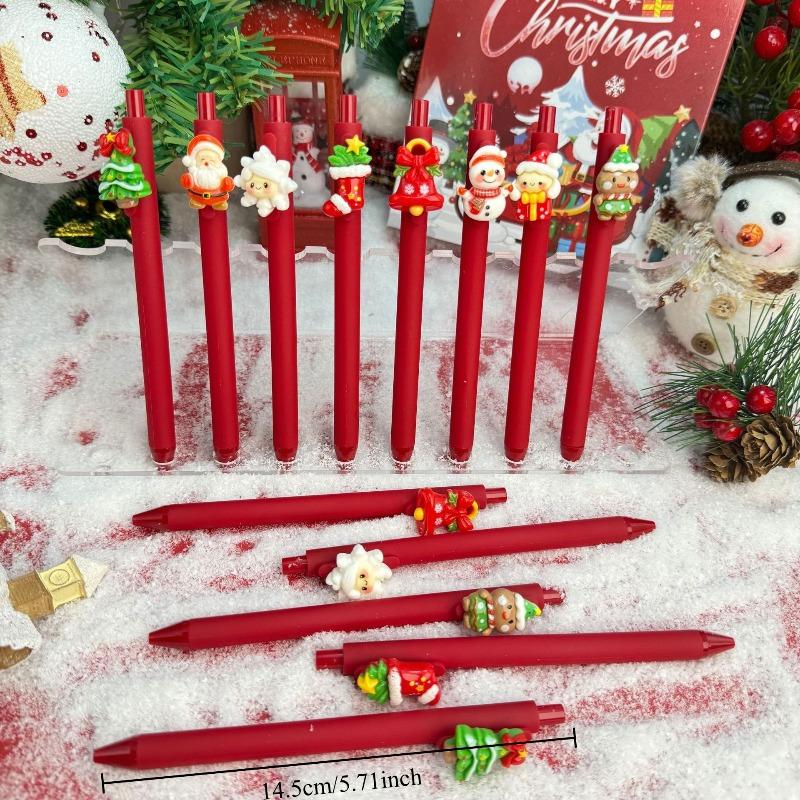 10Pcs Christmas Snowman Patch-Themed Retractable Ballpoint Pens - Red Soft Grip Pens with Random Christmas Designs, Fine Point, Ideal for Students and