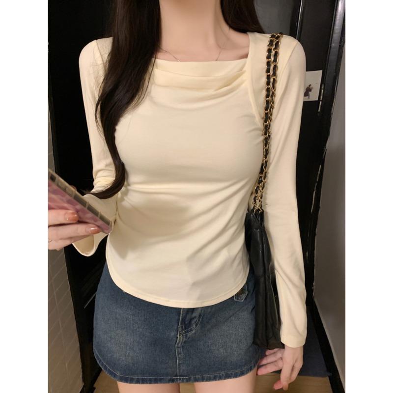 Real Spice Girl Skinny Waist Long Sleeve T-Shirt Women's Autumn Slim Top Short Bottom Shirt